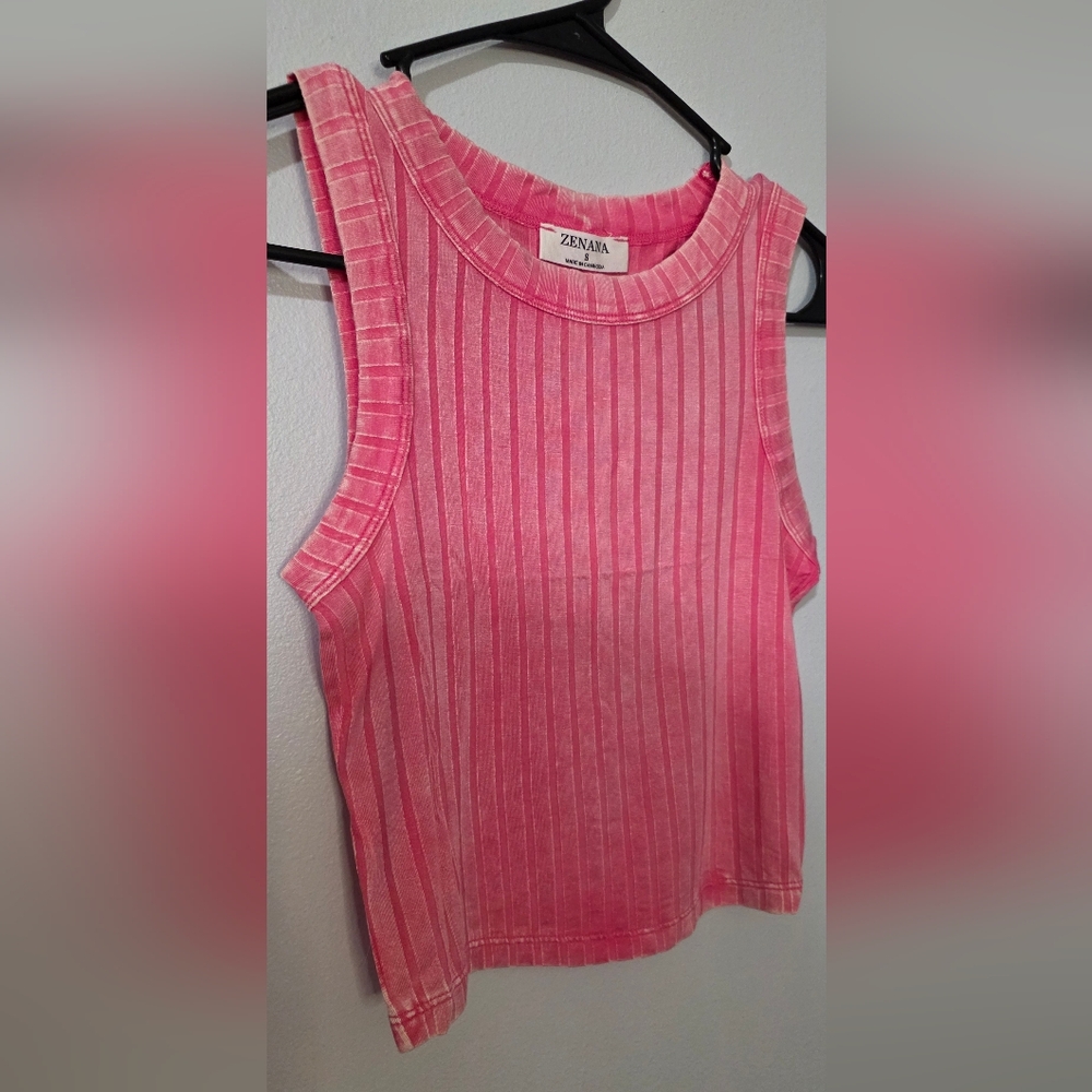 Zenana Outfitters Ribbed Acid Washed V-Neck Crop Top